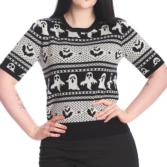 Unique Vintage Sweaters - Banned Retro fair isle ghosts and bats sweater